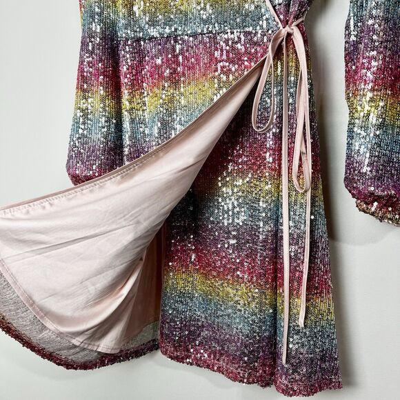 ModCloth Take A Shine Sequin Wrap Dress Rainbow Long Sleeve Women’s XS - Picture 6 of 15